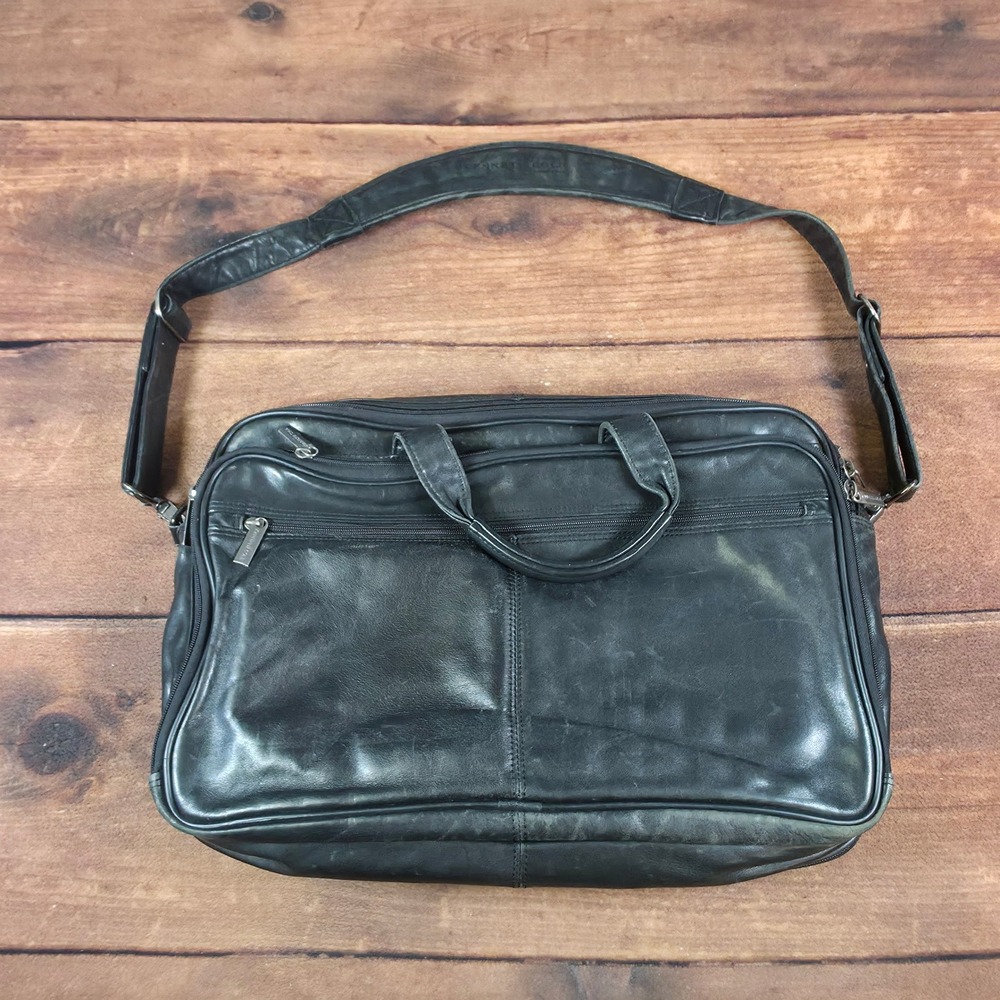 Kenneth Cole Briefcase Mens OS Black Good Leather Multi-Pocket Messenger Bag